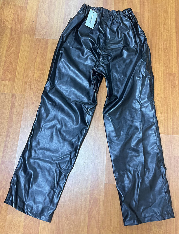 BRABIC Leather pants  Solid Color High Waist Straight Leg Trousers Vintage 90s Streetwear Pant with Pockets