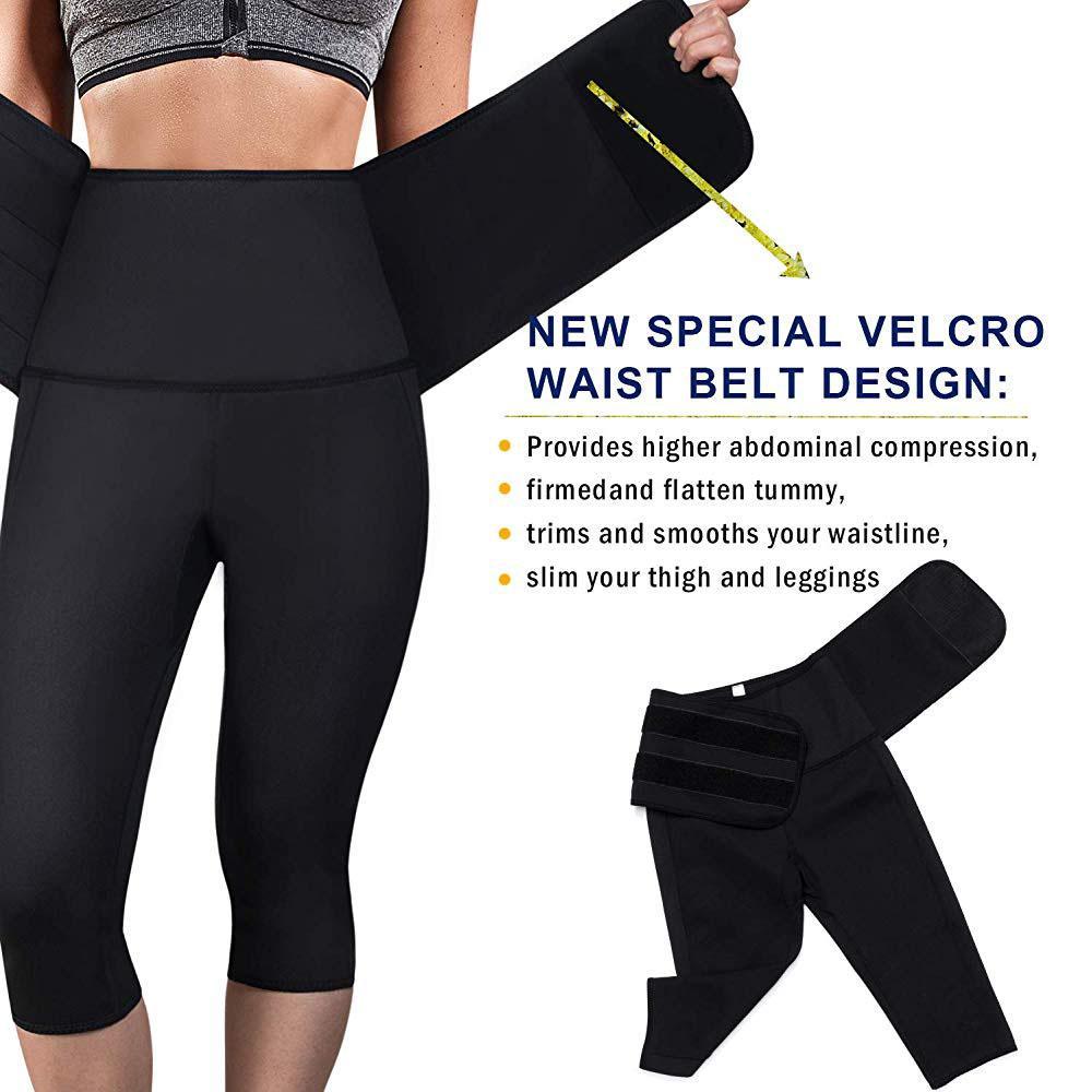 Women Sauna Yoga Pants Capris with Waist Trainer Belt