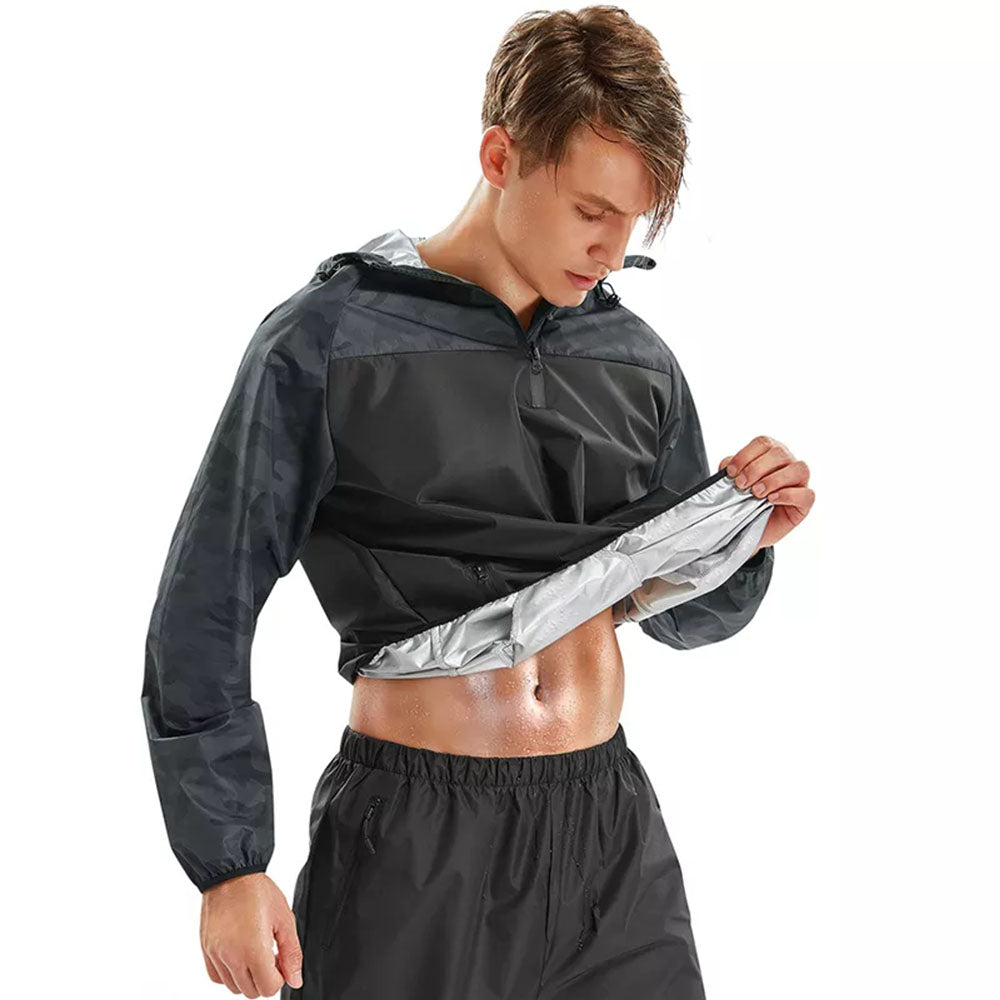 Brabic Sauna Sweat Jacket Zipper Workout Top for Men